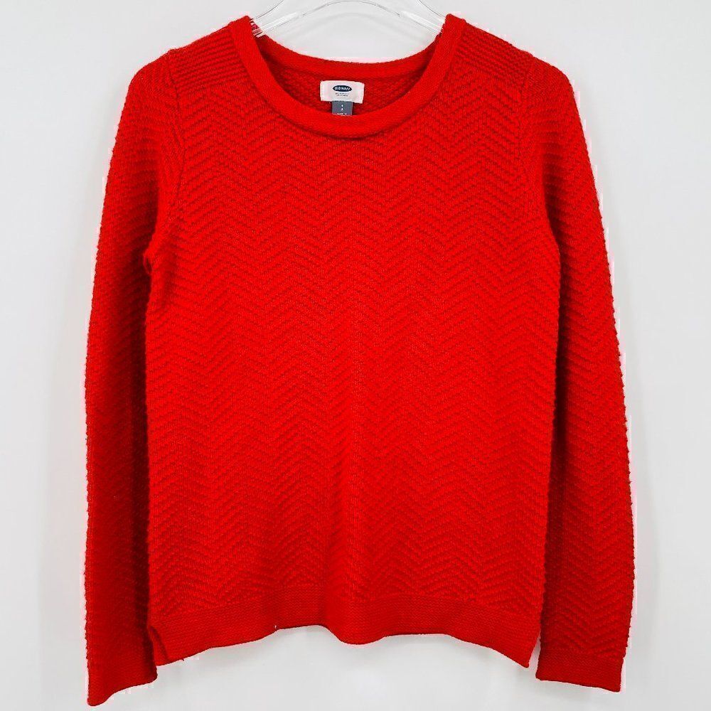 Old Navy Size Small Red Textured Long Sleeve Pullover Crewneck Sweater
